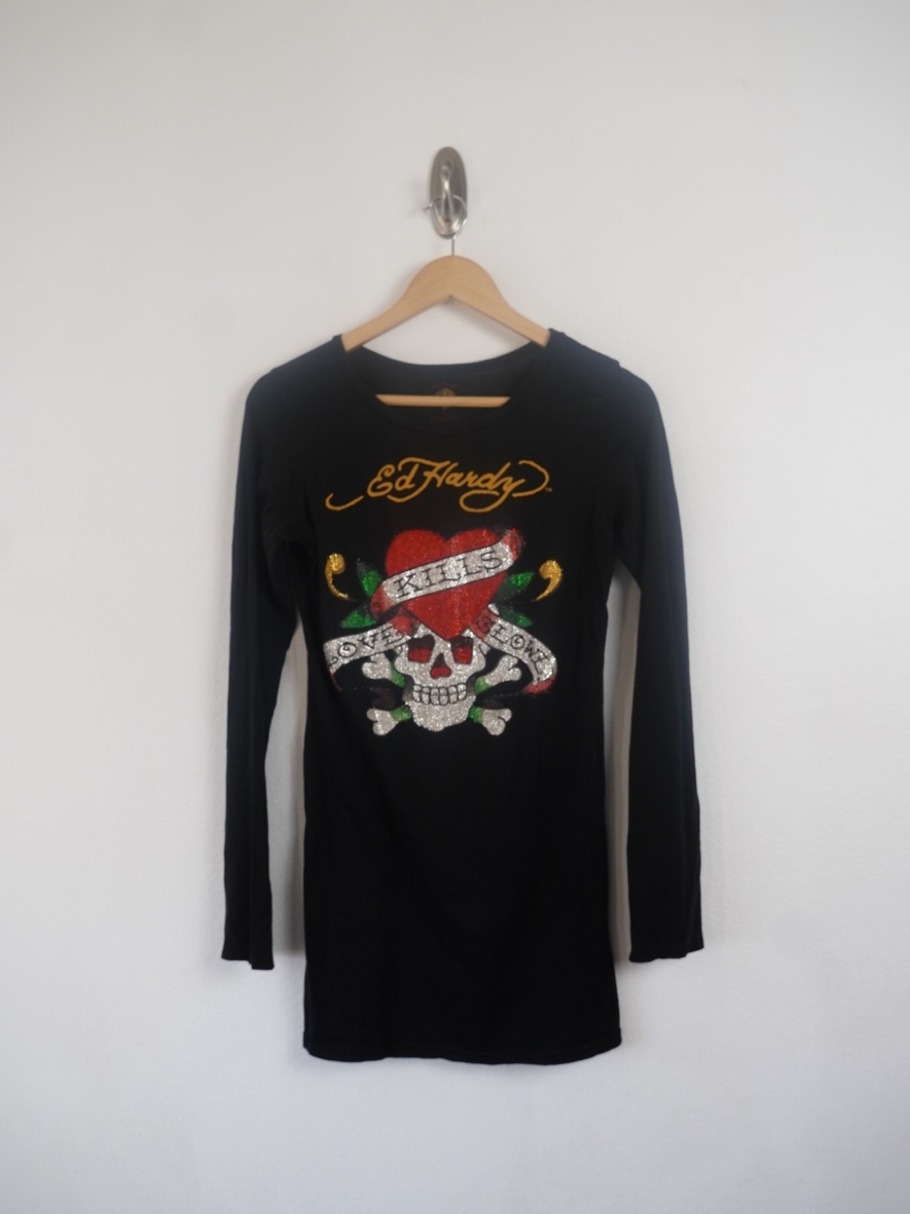 Ed Hardy Y2K Graphic Tattoo Dress Large 100% Cotton